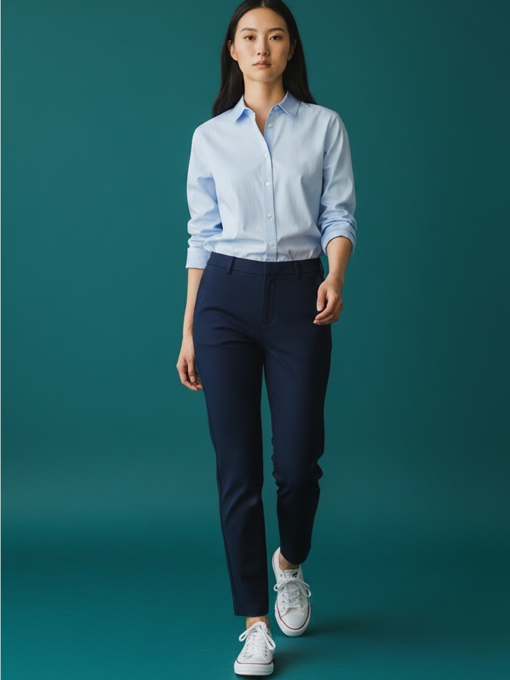 LOFT Navy Ankle-Length Slim Pants